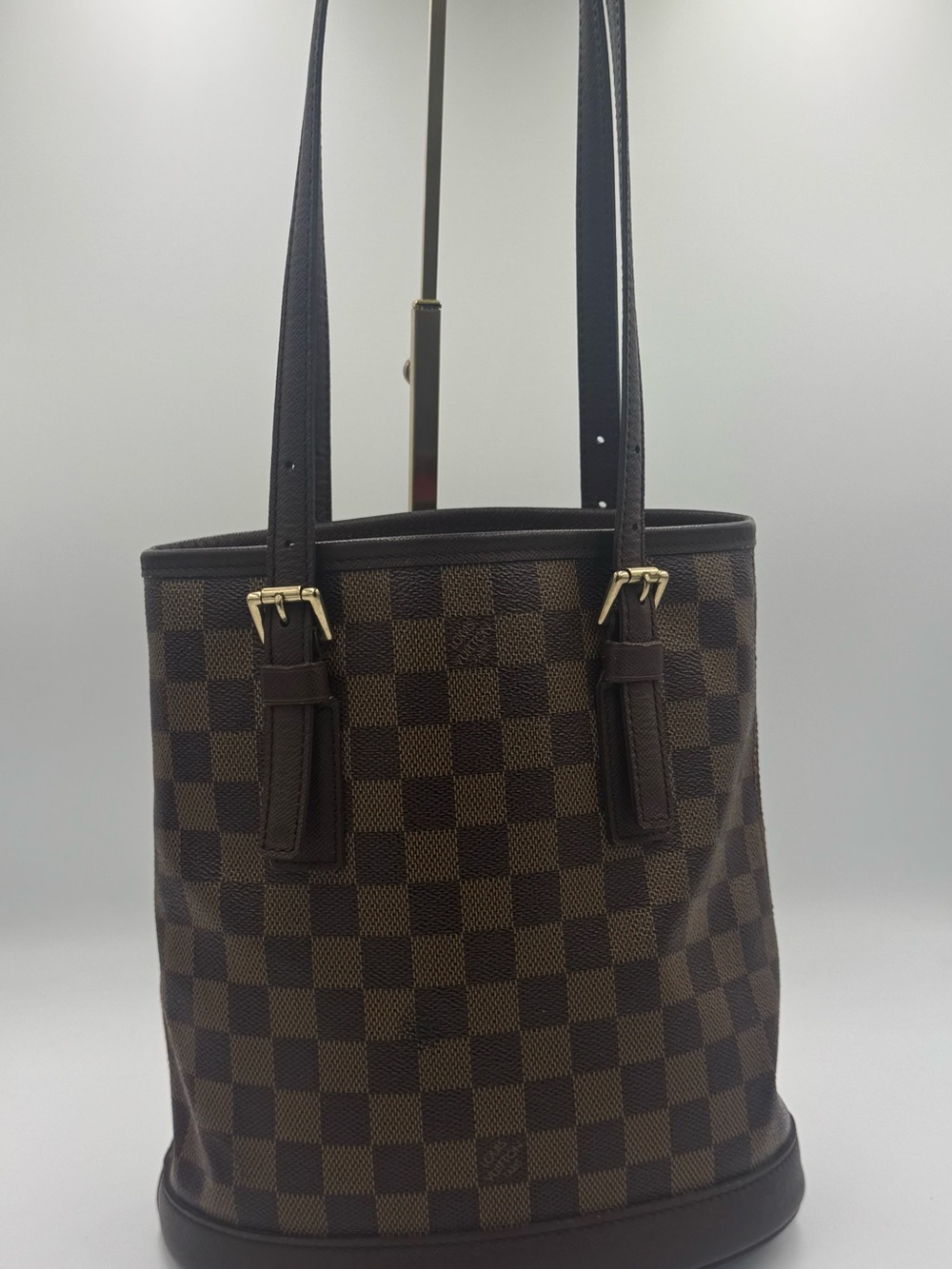 Vintage Louis Vuitton Damier Ebene Bucket Tote w/ Gold Hardware Nov 2001 & COA